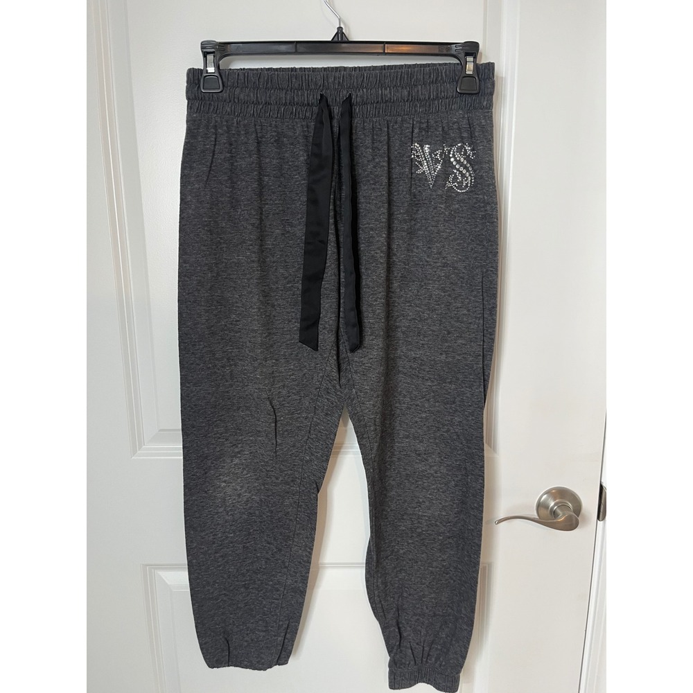 Victoria's‎ Secret Gray Rhinestone VS Logo Jogger Lounge Pants Medium Charcoal